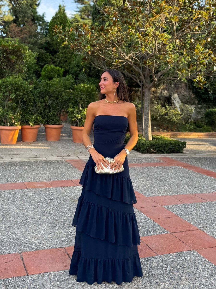 Vestido palabra tulle detalle marino