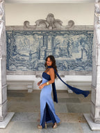 Zahara | Vestido Largo con Pañuelo en Contraste – Azul