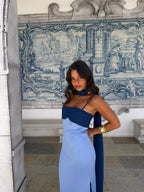 Zahara | Vestido Largo con Pañuelo en Contraste – Azul