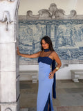 Zahara | Vestido Largo con Pañuelo en Contraste – Azul