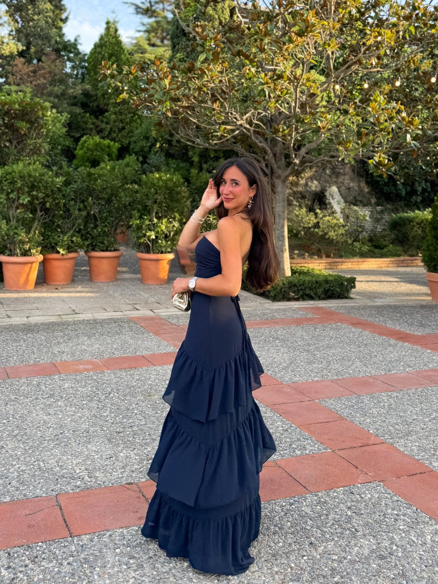 Vestido palabra tulle detalle marino