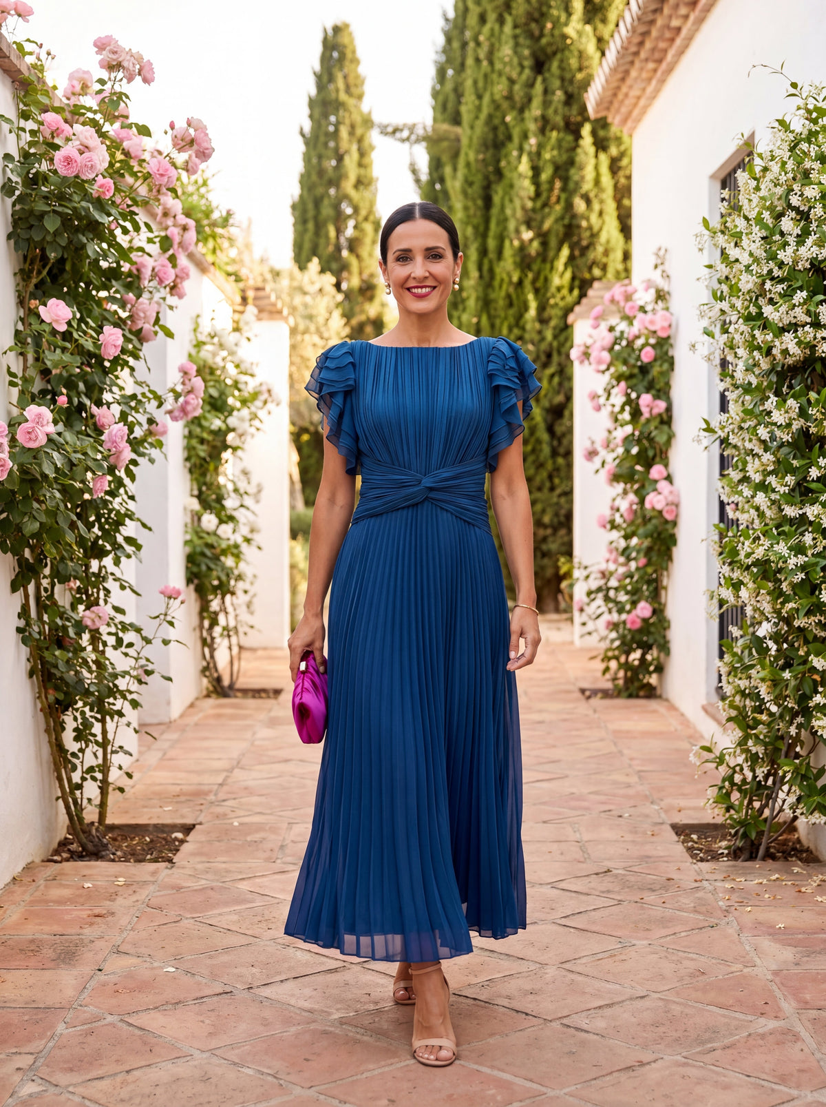 Seraphina | Vestido Largo de Mujer Plisado con Cinturón Anudado
