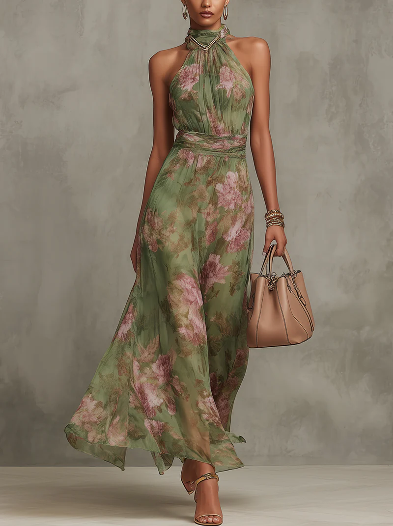 Lidia | Vestido Largo de Mujer de Lino con Cuello Halter
