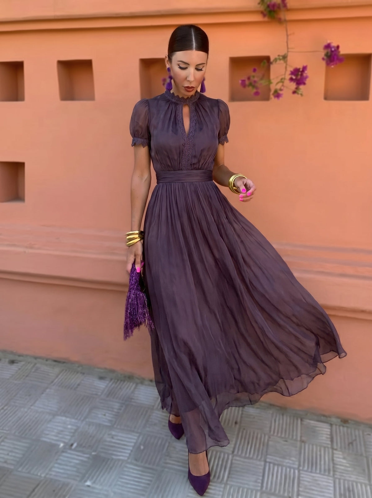 Cayetana | Vestido Largo de Mujer de Gasa con Cuello Alto