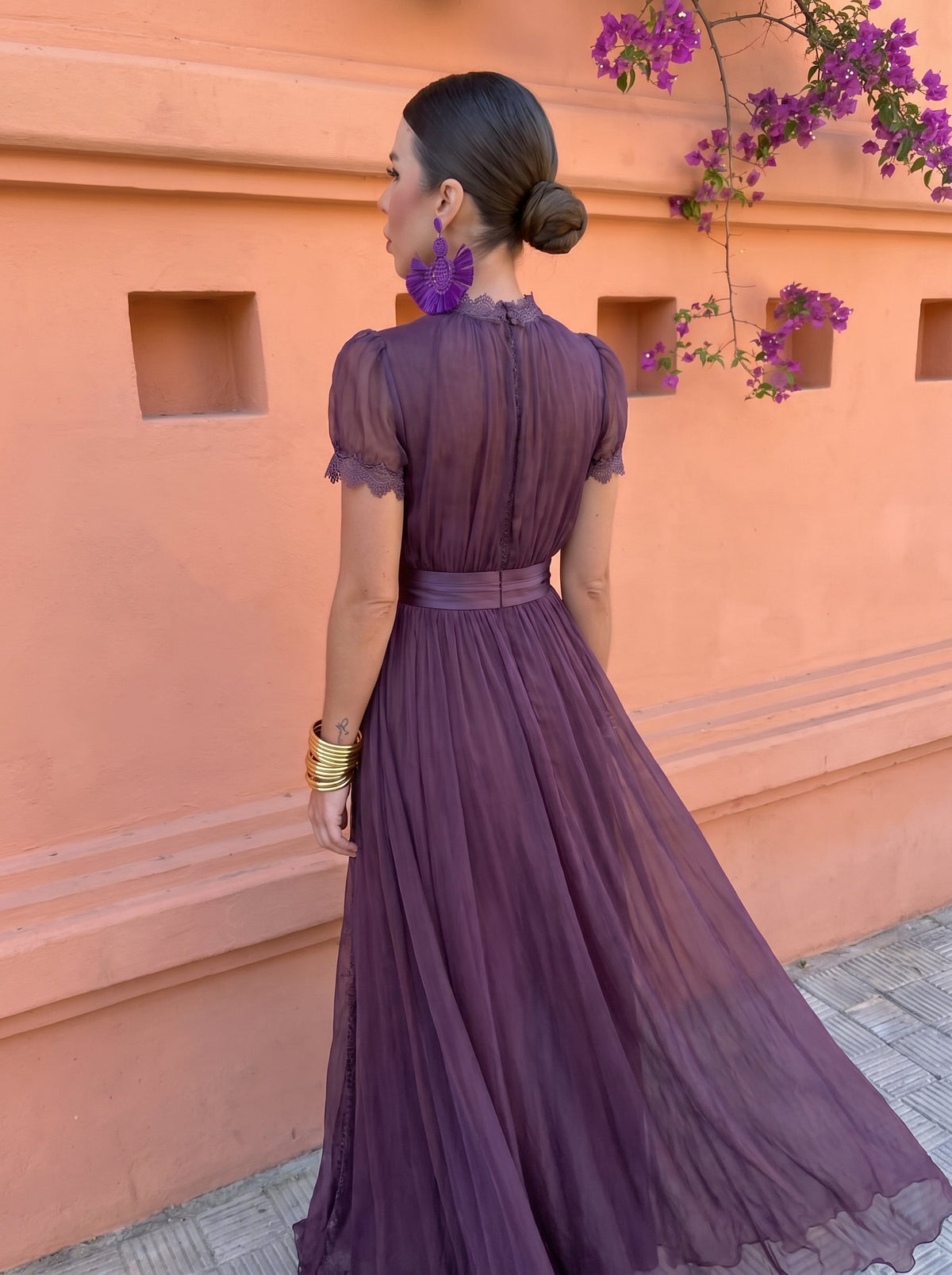 Cayetana | Vestido Largo de Mujer de Gasa con Cuello Alto