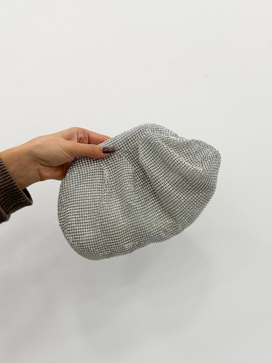Clutch bombonera brillos plata