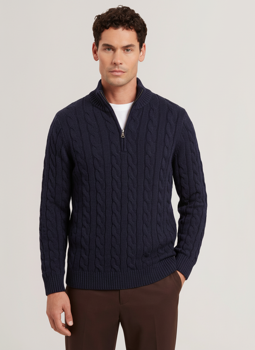 Jersey de Punto Trenzado con Cremallera