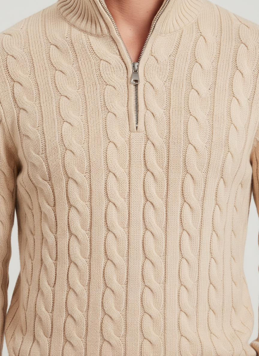 Jersey de Punto Trenzado con Cremallera