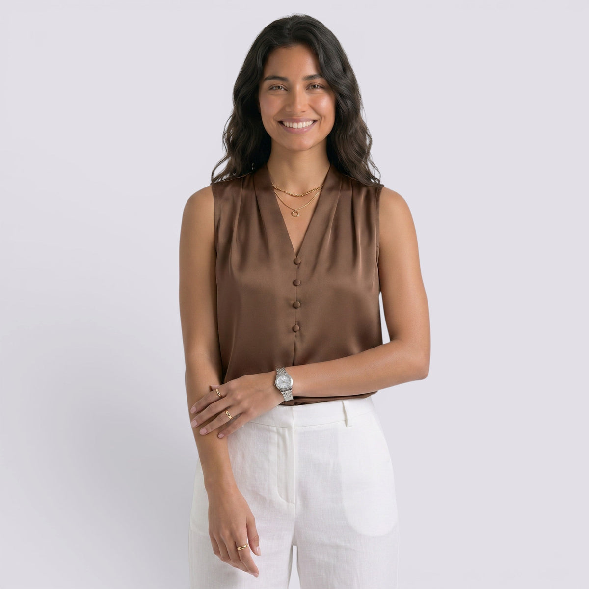 Top Satinado Mujer Cuello Sin Mangas