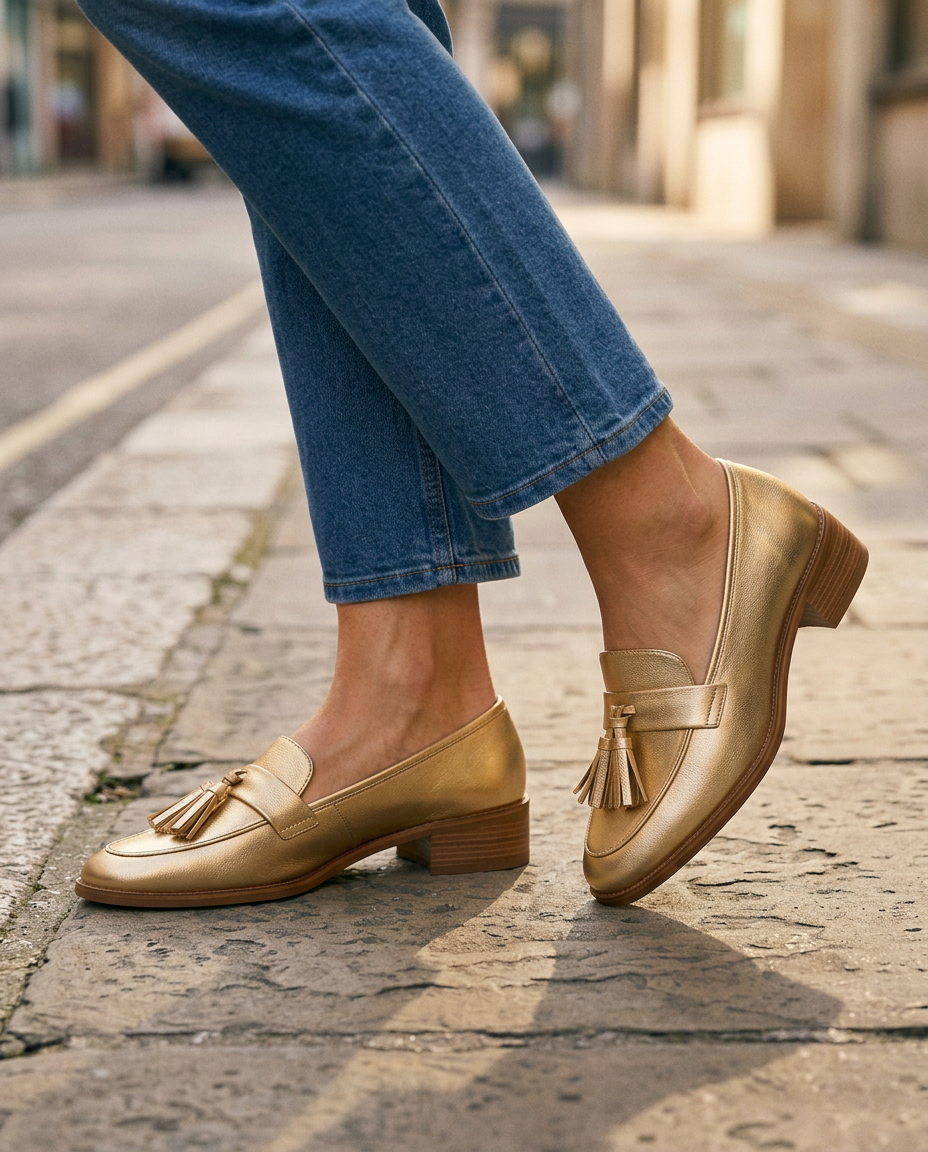 Mocasín Dorotea — Dorado con Borlas