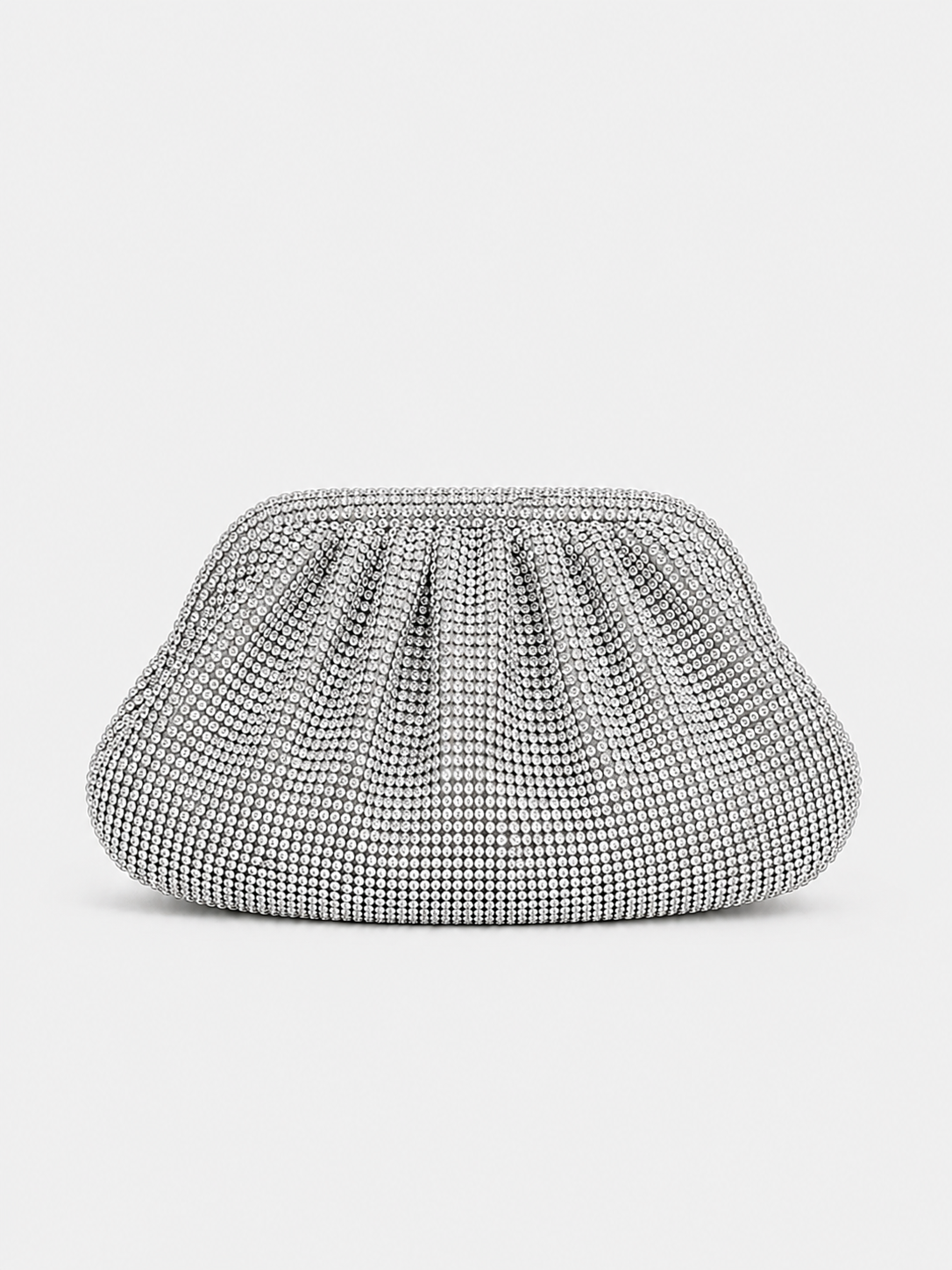 Clutch bombonera brillos plata
