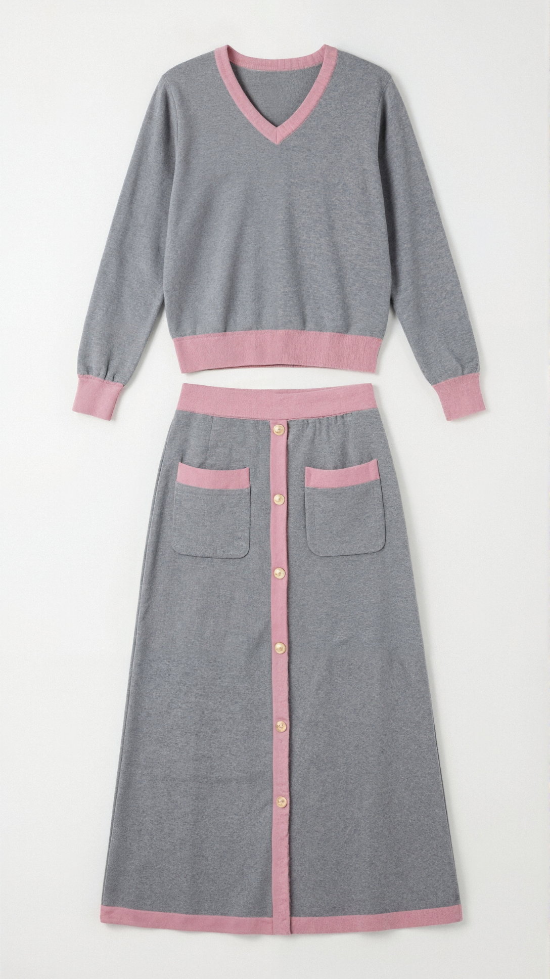Conjunto de Suéter V y Falda Midi 'Cheryl'