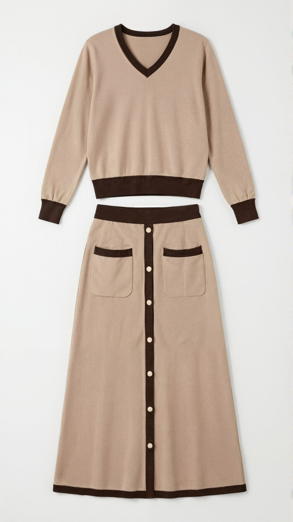 Conjunto de Suéter V y Falda Midi 'Cheryl'