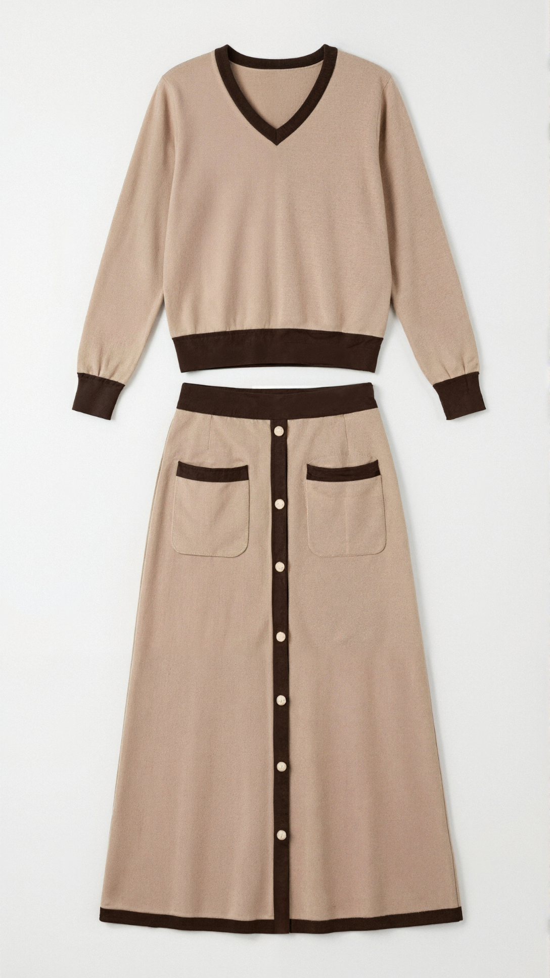Conjunto de Suéter V y Falda Midi 'Cheryl'