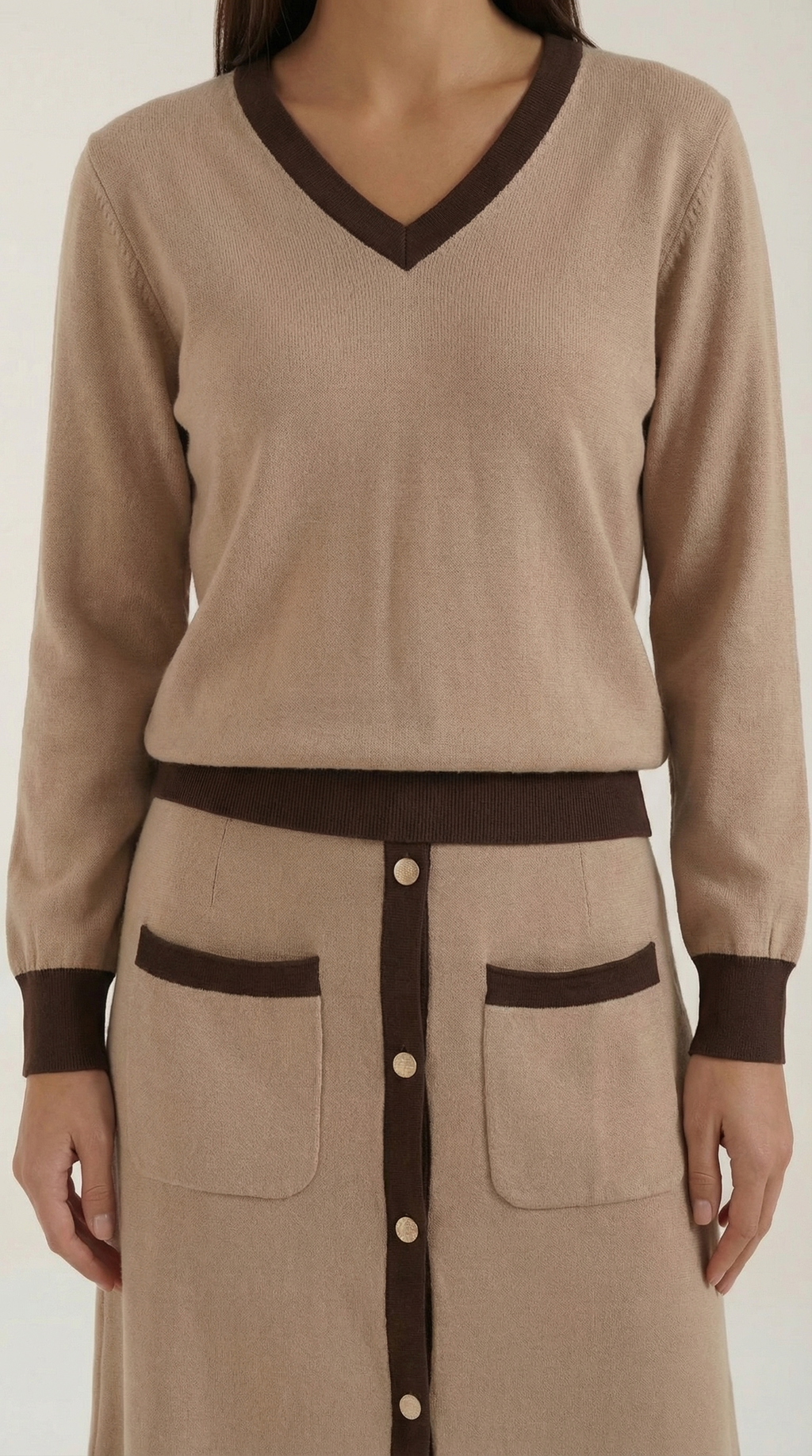 Conjunto de Suéter V y Falda Midi 'Cheryl'