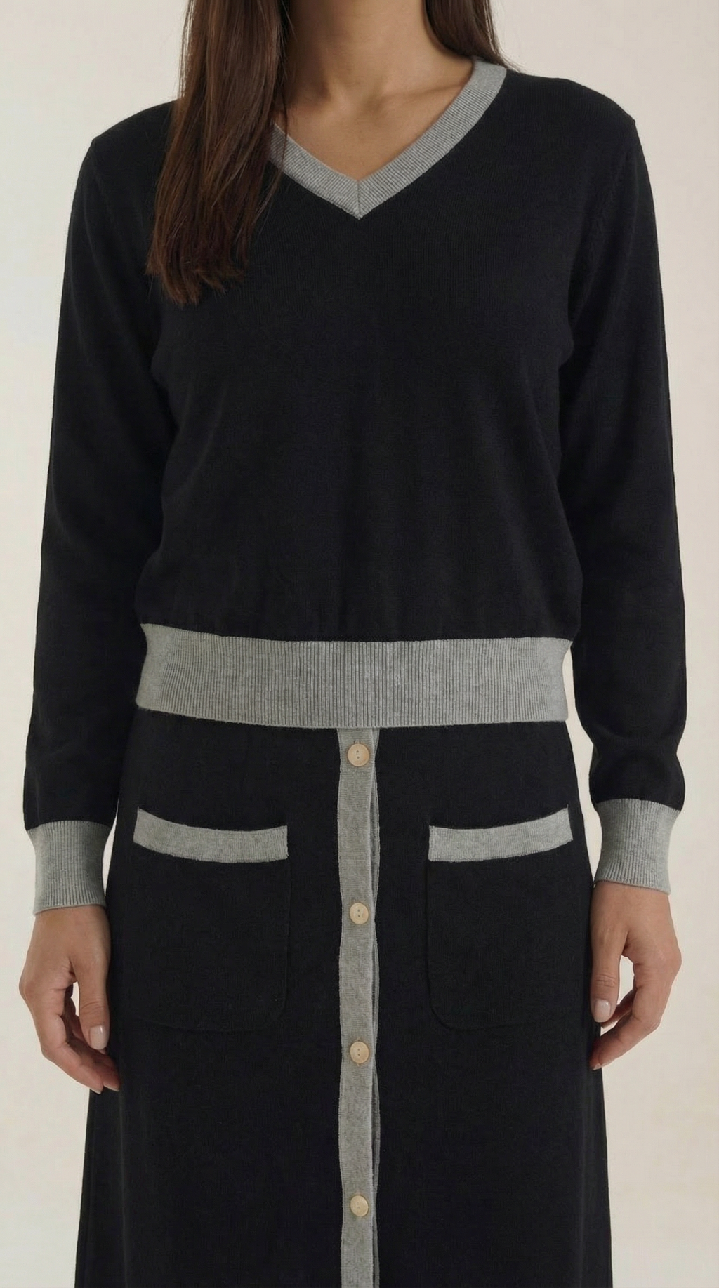 Conjunto de Suéter V y Falda Midi 'Cheryl'