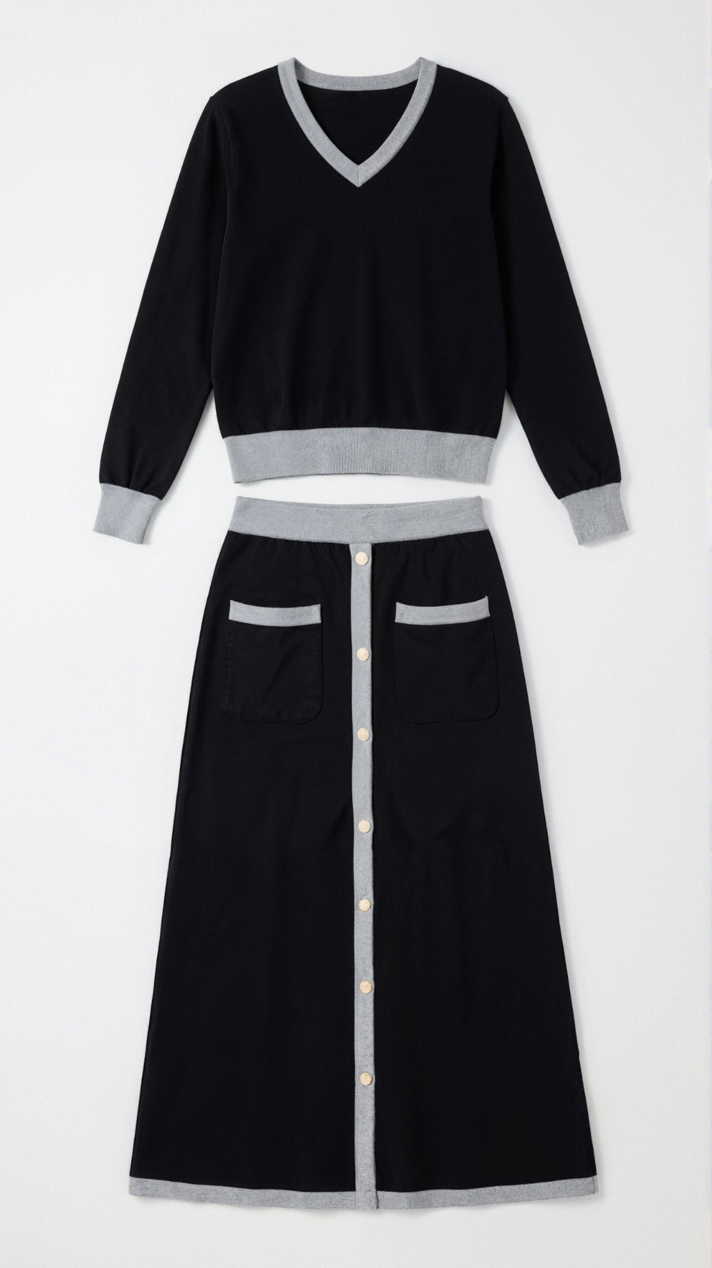 Conjunto de Suéter V y Falda Midi 'Cheryl'