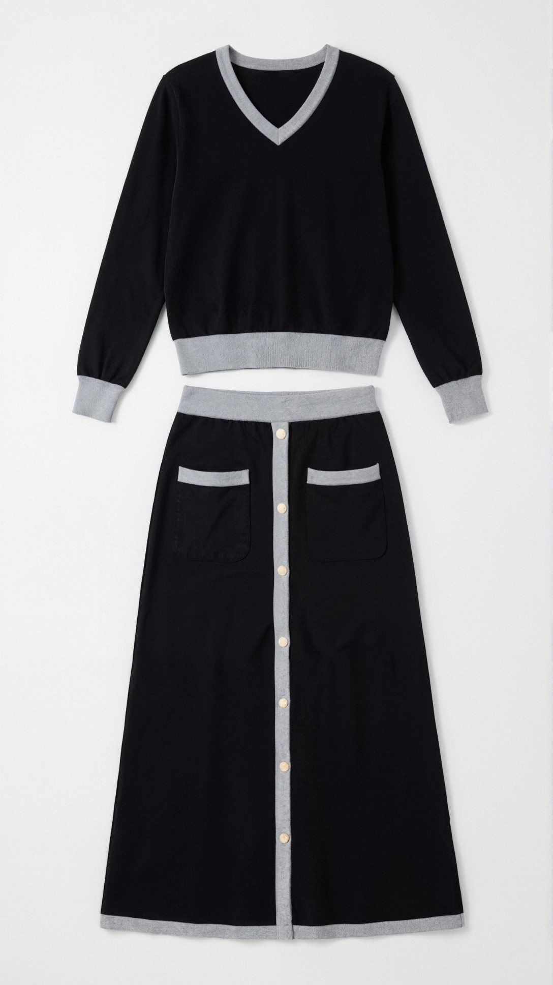 Conjunto de Suéter V y Falda Midi 'Cheryl'